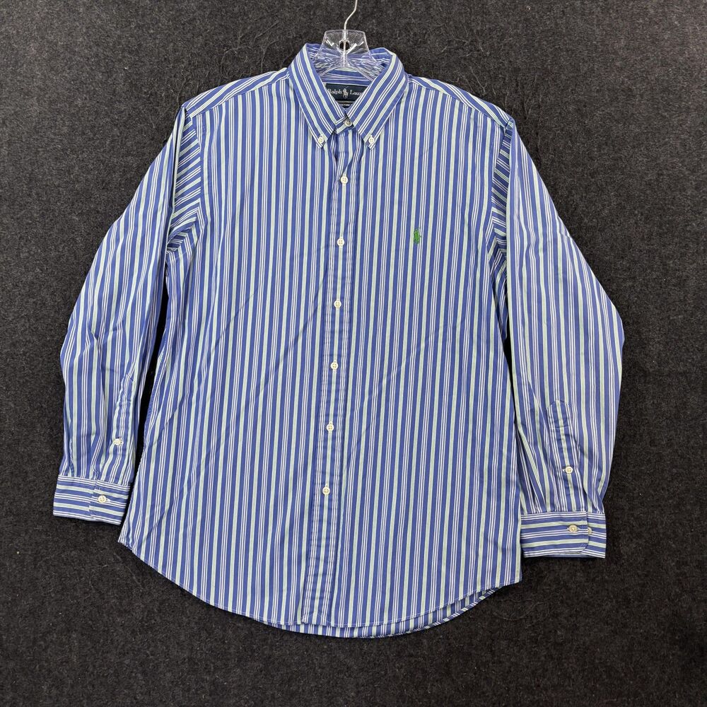 Ralph Lauren Shirt Men's Large Blue Stripe Custom Fit Button Down Preppy